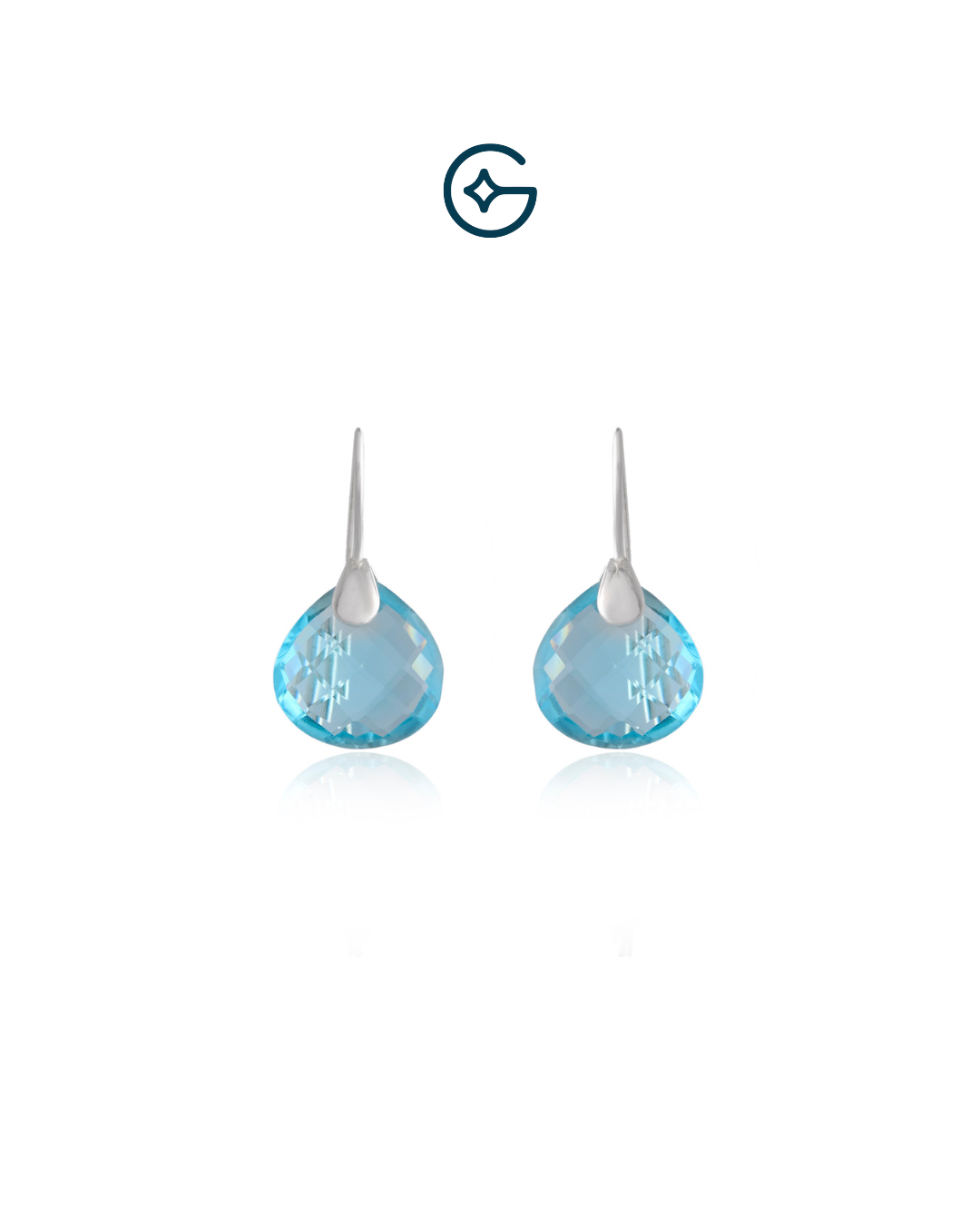 Checker Cut Blue Topaz Pear Earring In Silver