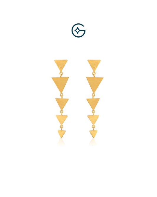 Geometric Gold Plated Long Earrings In Silver
