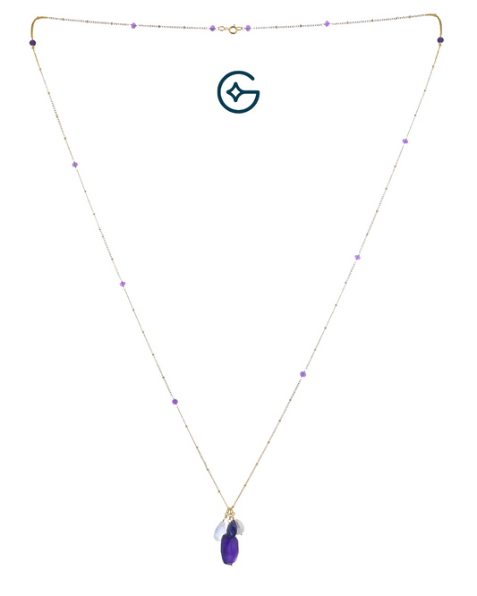 Amethyst Drops Modern Long Necklace In Silver