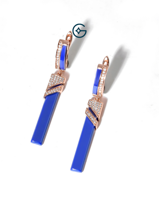 Long Ceramic Dangler Earring With CZ In Silver