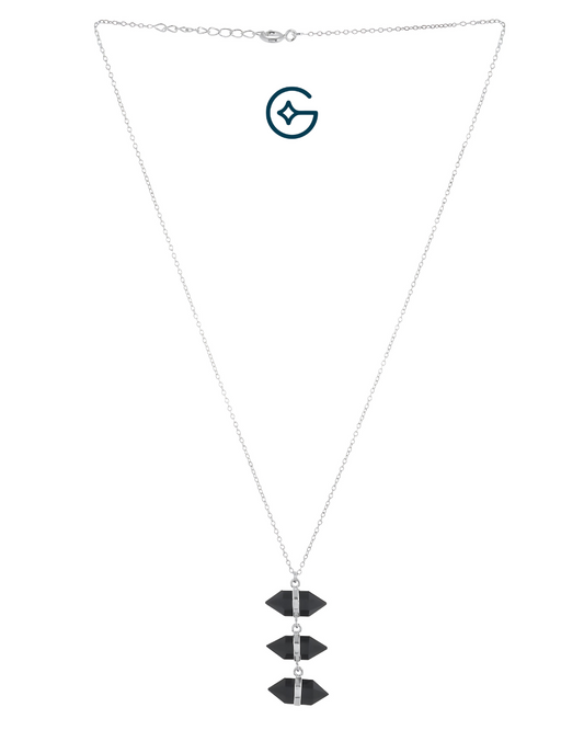 Fancy Black Onyx Long Necklace In Silver