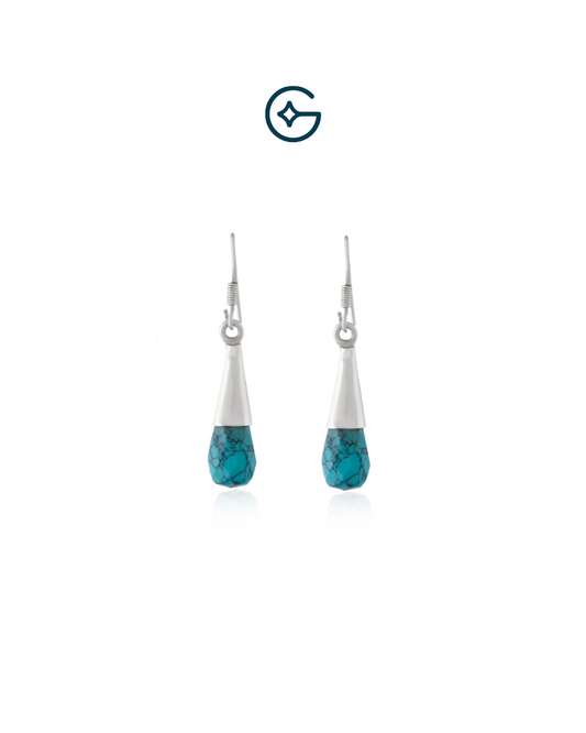 Natural Blue Turquoise Drop Earring In Silver