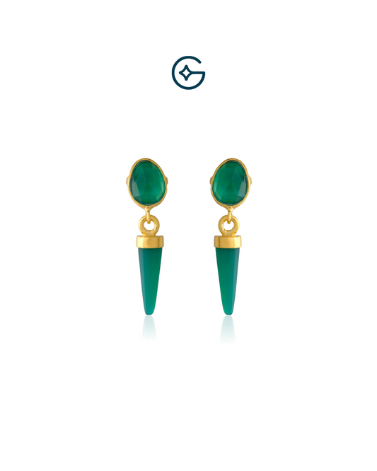 Fancy Green Onyx Nail Earrings In Silver