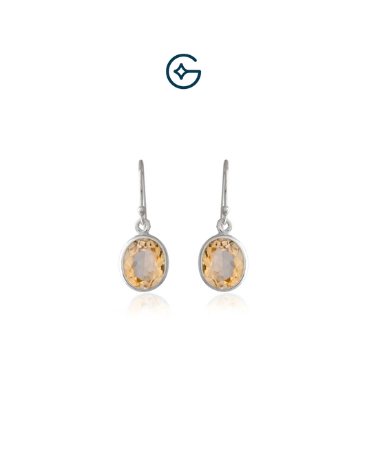 Daily Dangle Citrine Oval Earrings In Silver