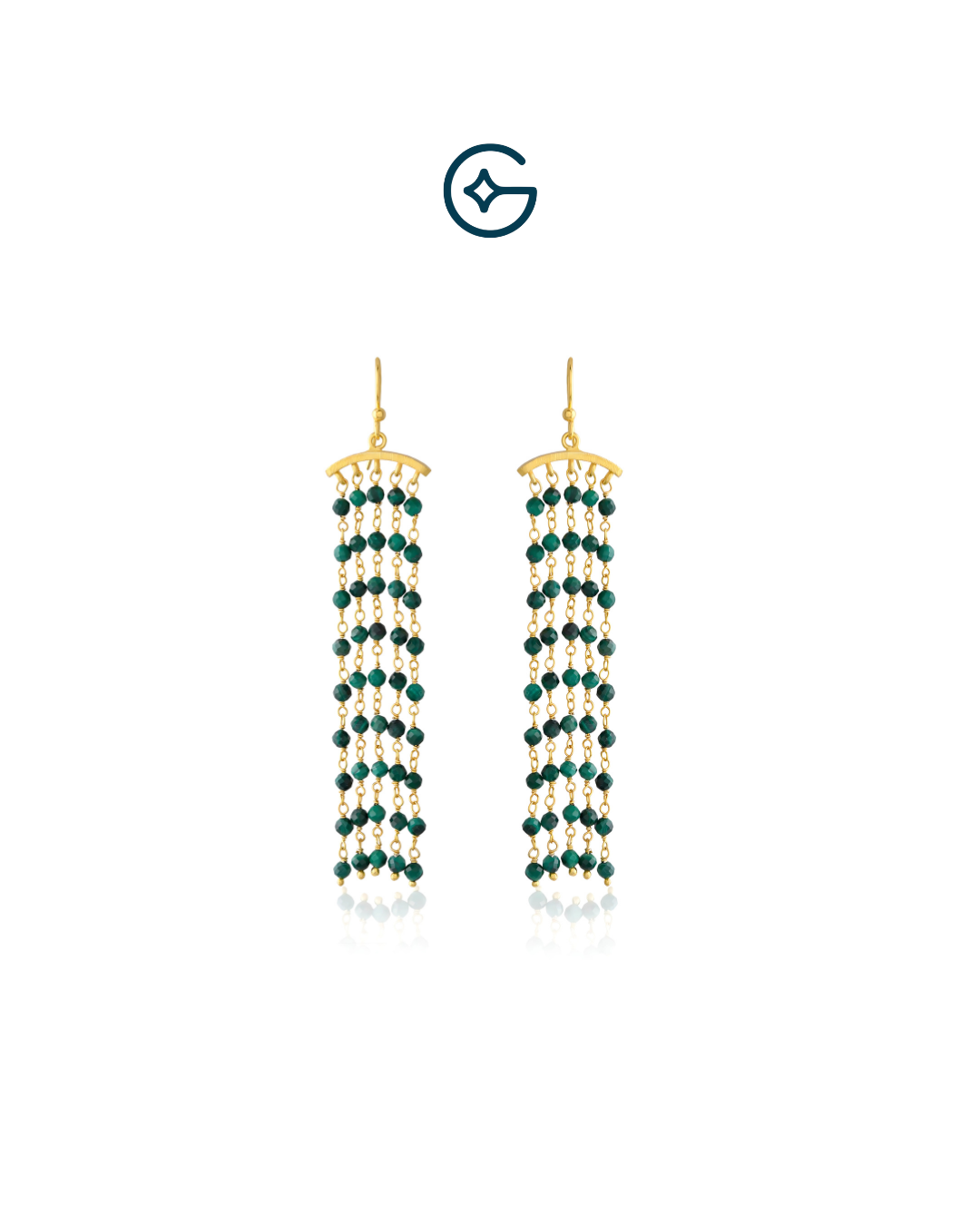 Natural Malachite Round Beads Waterfall Earrings In Silver