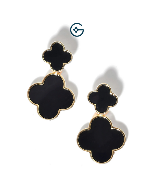 Van cleef Inspired Black Onyx Clove Earrings In Silver