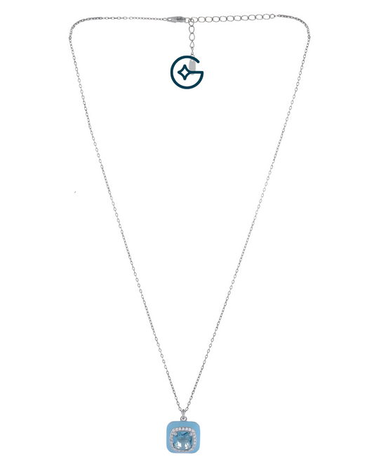 Timelessly Elegant Blue Enamel Pendant With Silver Chain