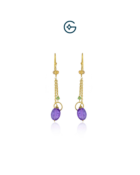 Natural Amethyst Sleek Dangler Earrings In Silver