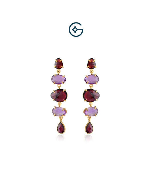 Multi Garnet drop earrings with Amethyst