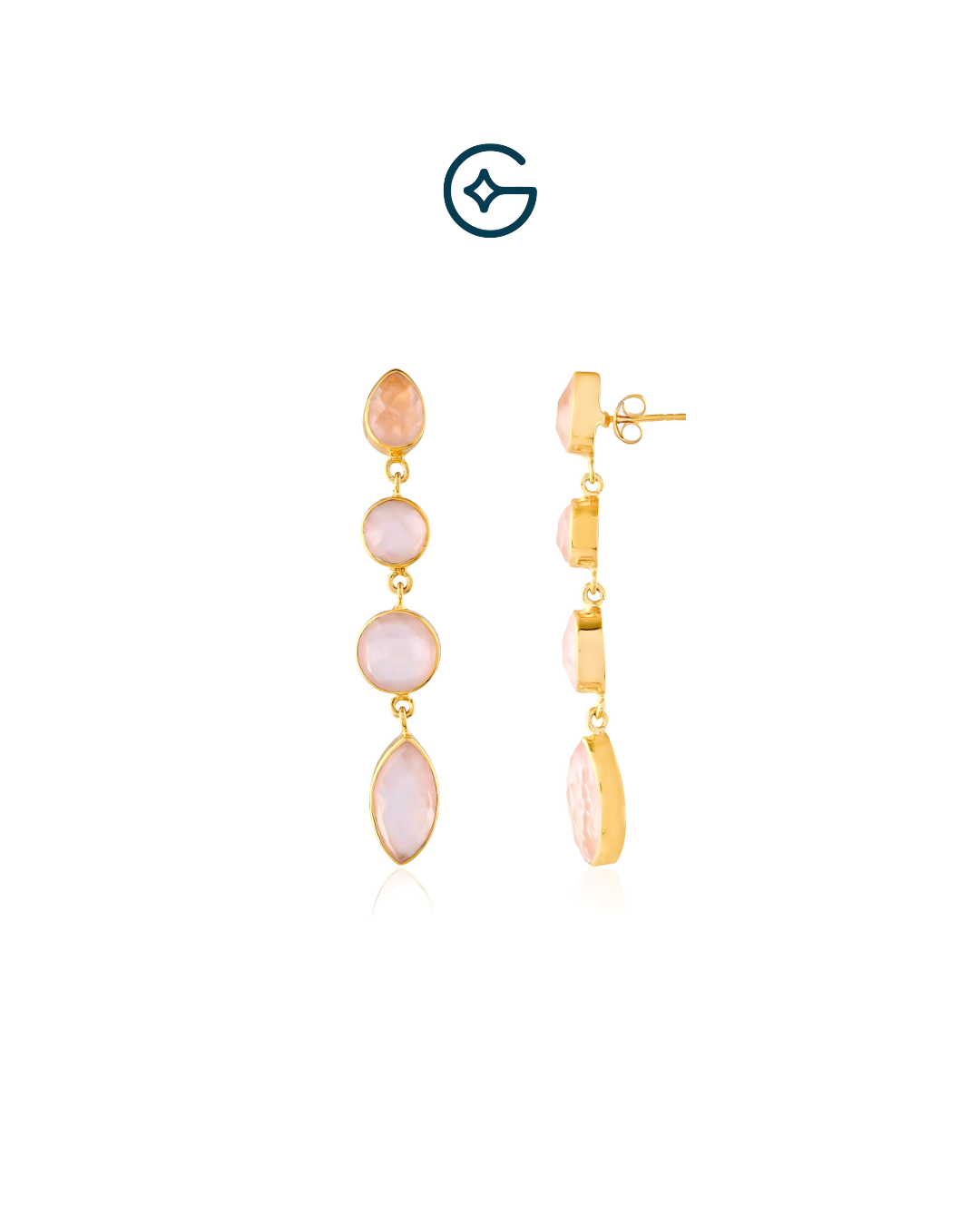 Natural Rose Quartz Droplets Earring In Silver