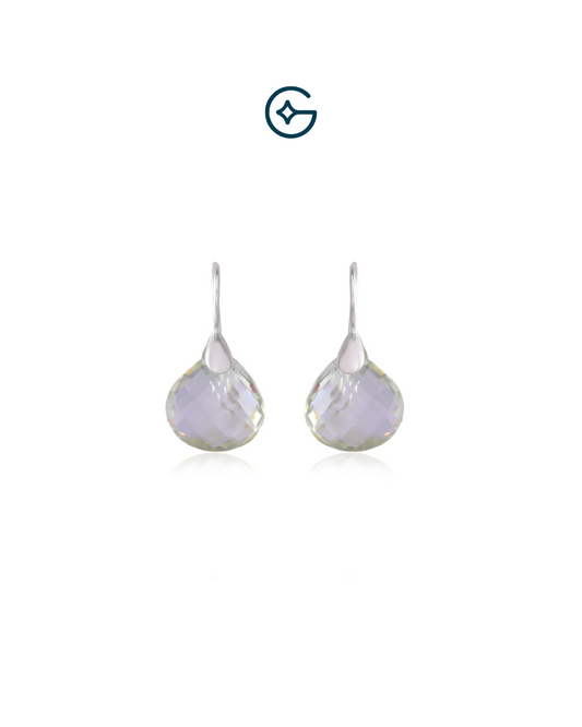 Checker Cut Green Amethyst Pear Earring In Silver