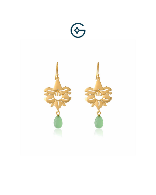 Green Amethyst Drop Lotus Earring In Silver