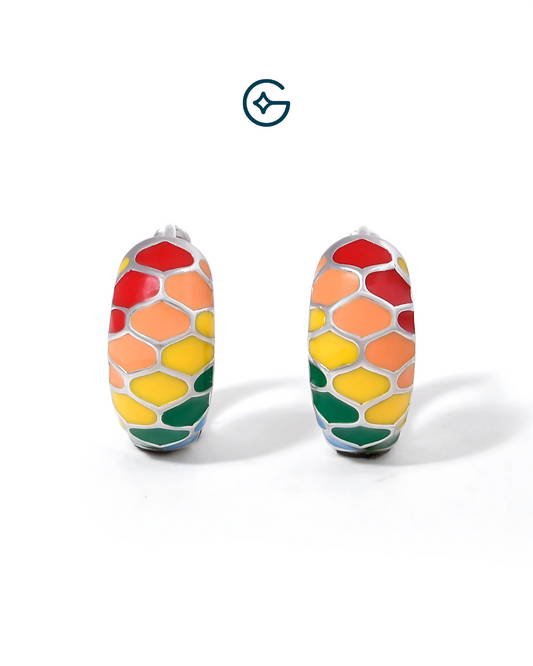 Fish Inspired Multi Enamel Baali In Silver