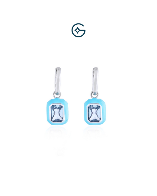 Emerald Cut Blue CZ Baali Dangle Earring In Silver
