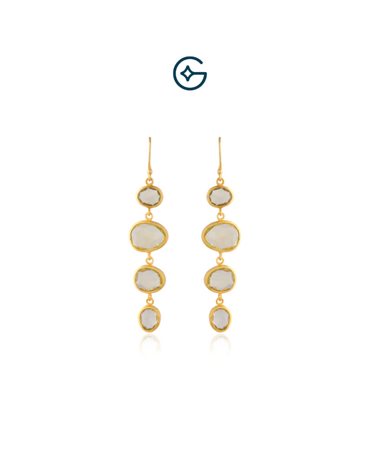Natural Oval Citrine Danglers In Silver