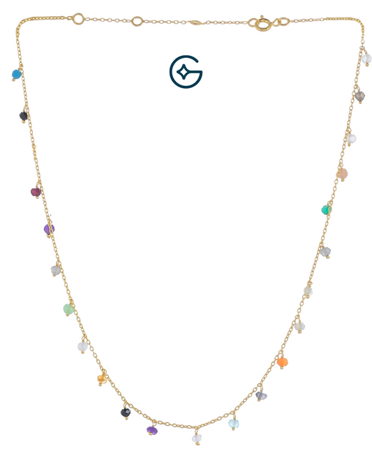 Multi Gemstone Beads Minimalistic Necklace In Silver