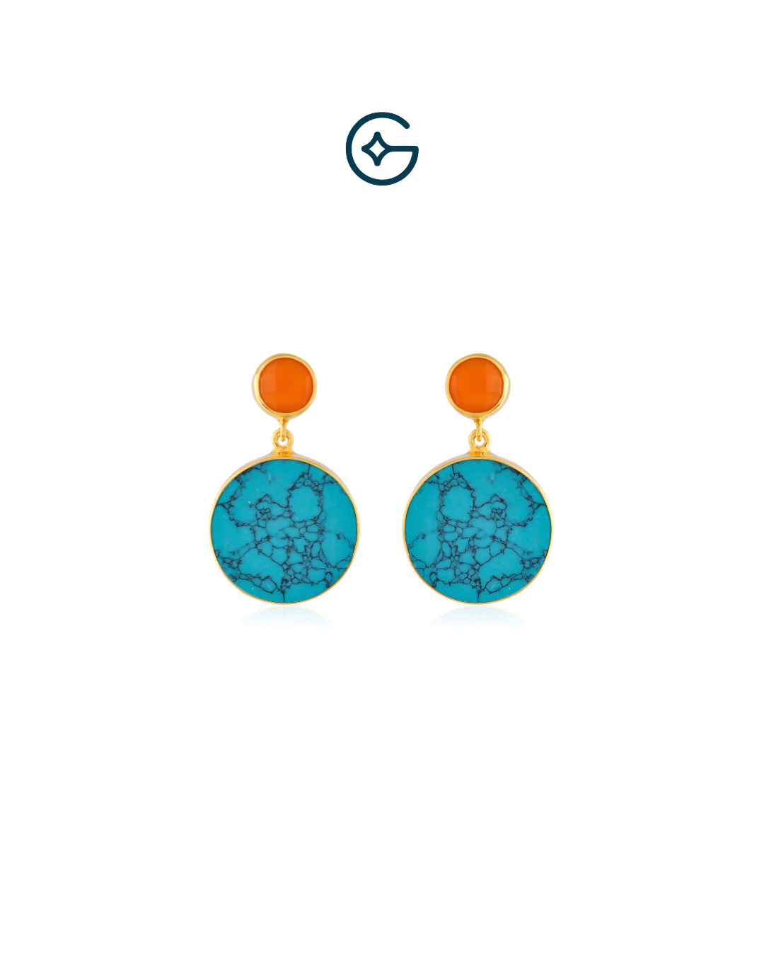 Far Size Natural Blue Turquoise With Carnelian Earring In Silver