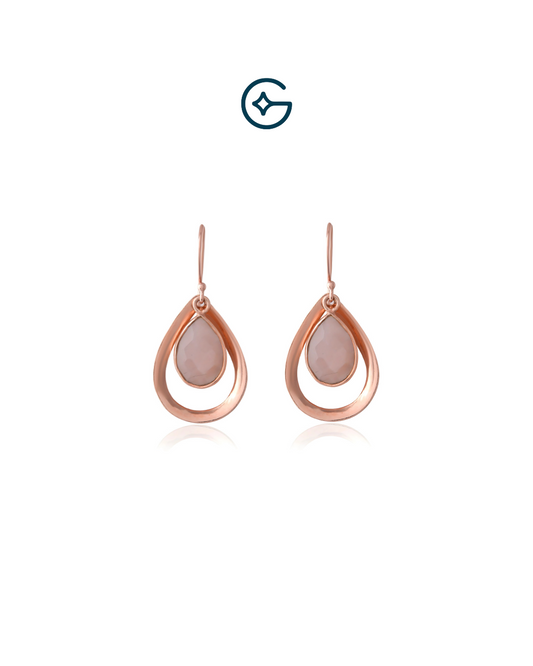 Chalcedony Pear In Rose Gold Pear Frame Silver Earring