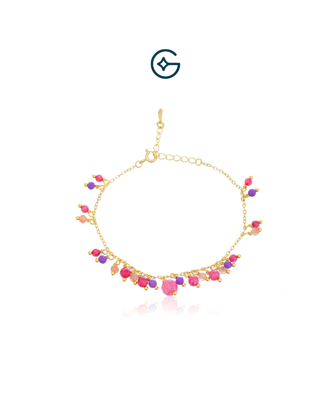Multi Pink Round Beads Bracelet In Silver