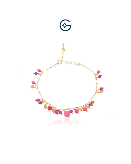 Multi Pink Round Beads Bracelet In Silver