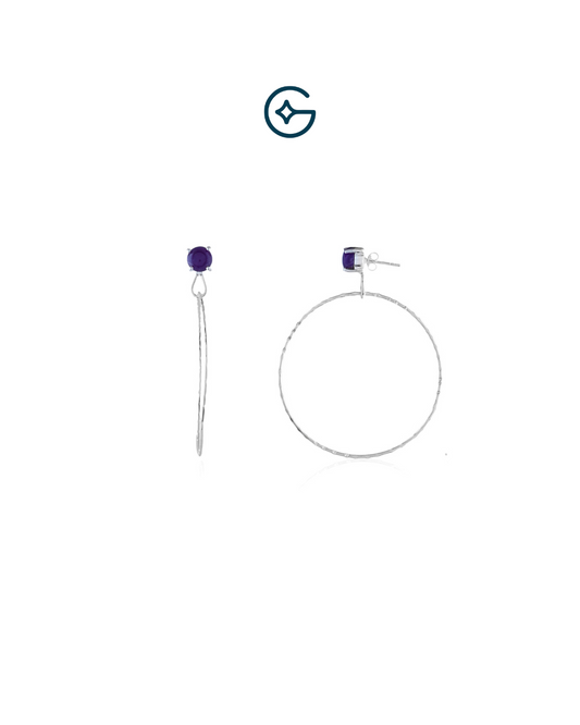 Amethyst Round Large Hoops In Silver
