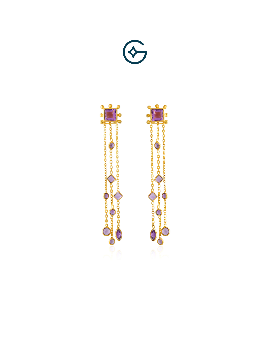 Natural Amethyst Square Queen Danglers In Silver
