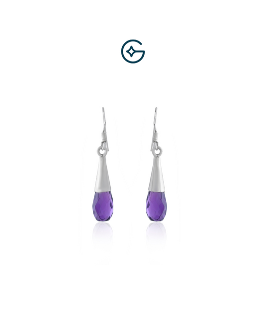 Natural Amethyst Pear Drop Earring In Silver