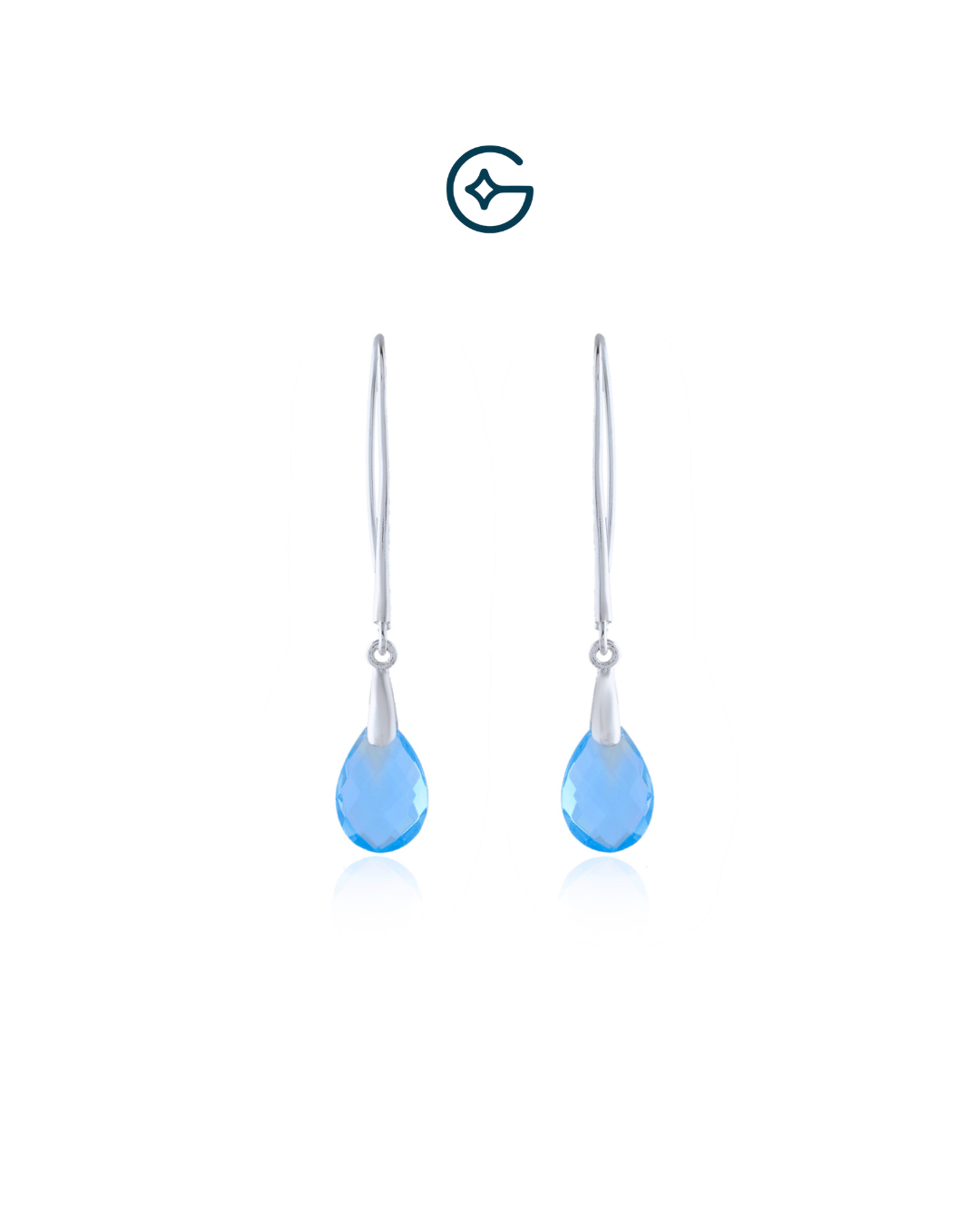 Checkered Cut Blue Topaz Pear Hanging Earring In Silver