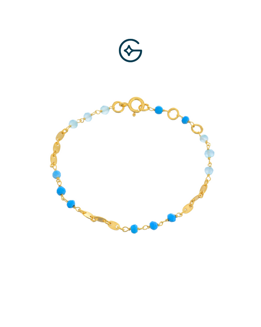 Blue Turquoise Round Bead Bracelet In Silver