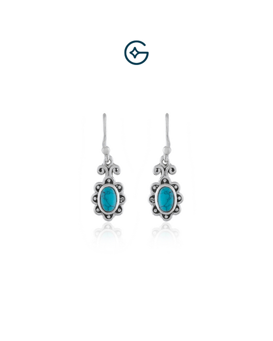 Natural Blue Turquoise Oxidised Silver Earrings