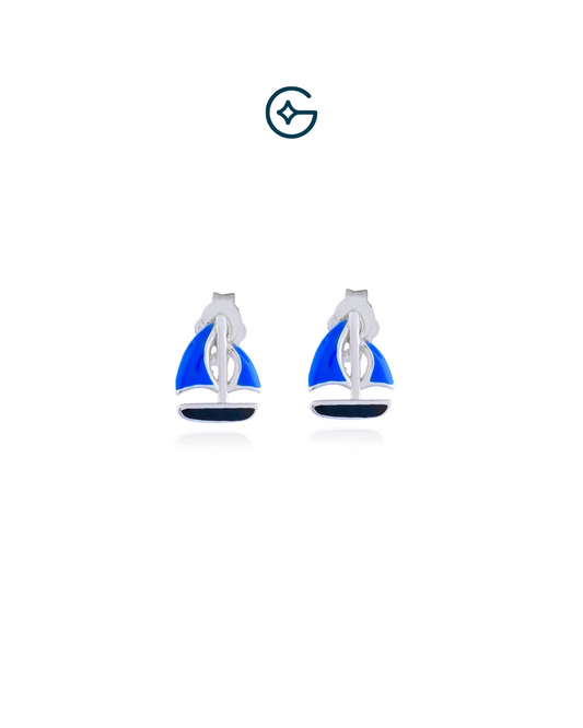 Blue Ship Sailor Kids Earrings In Silver