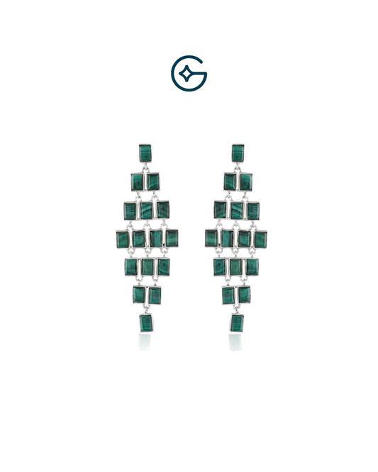 Natural Malachite Geometric Fall Earrings In Silver