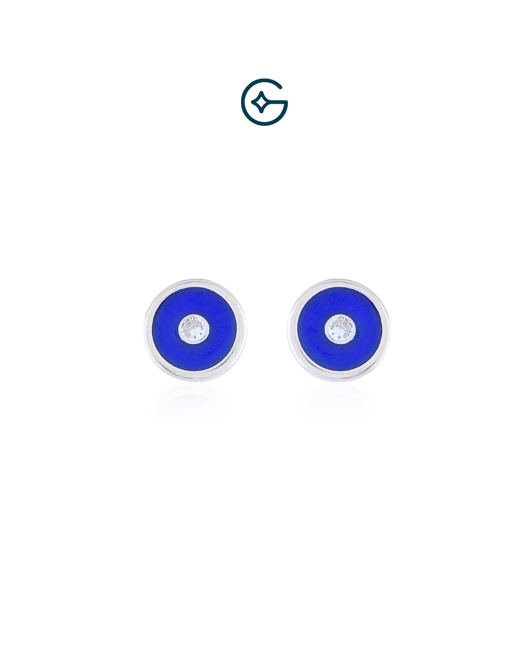 Evil Eye Blue Enamel Stud Earrings In Silver