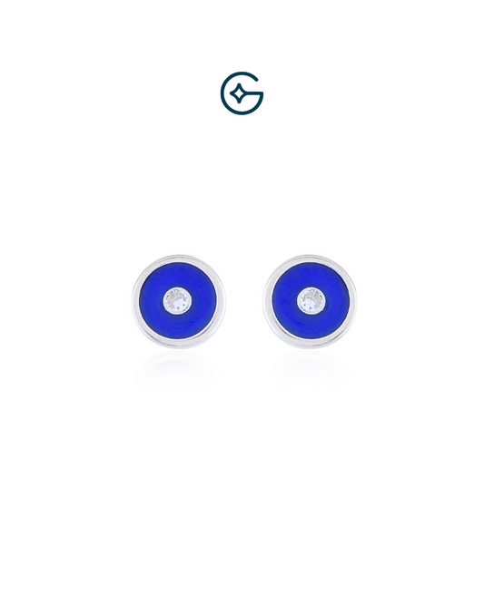 Evil Eye Blue Enamel Stud Earrings In Silver