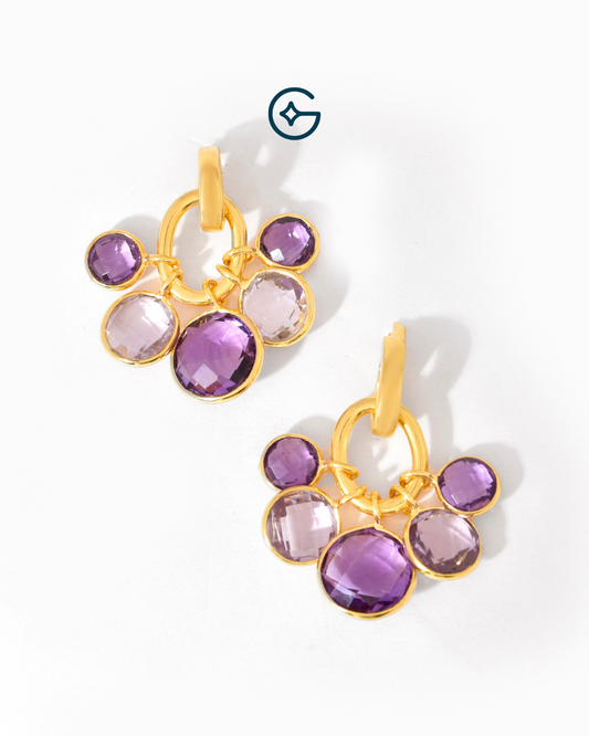 Natural Amethyst Round Drop Earrings In Silver