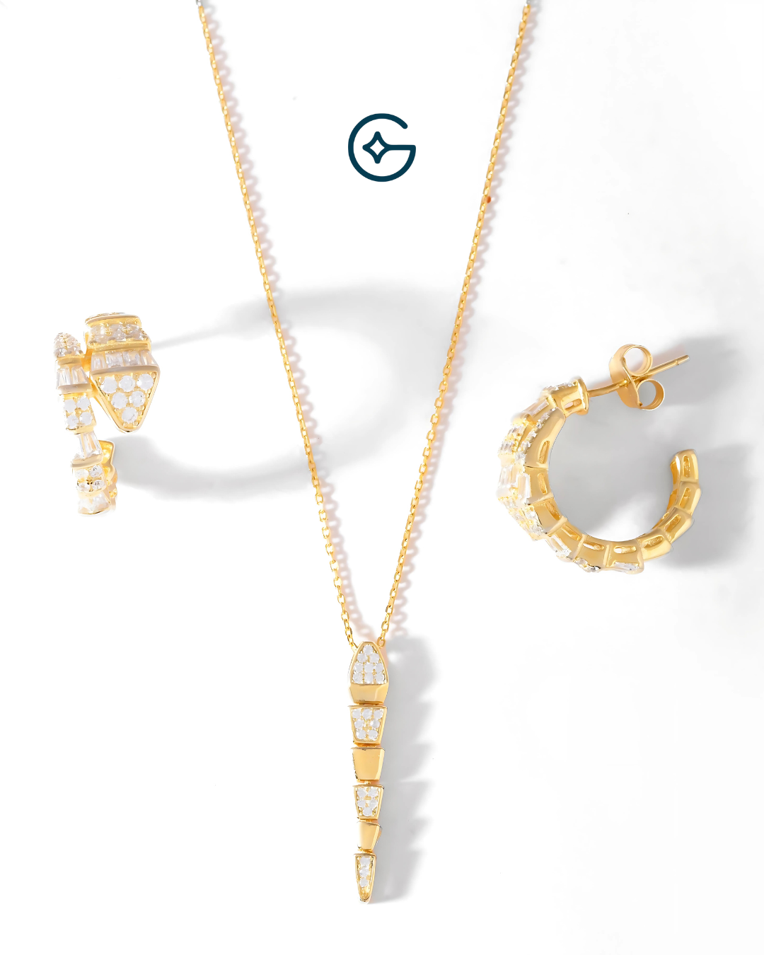 Serpenti Inspired Gold Plated Pendant Set In Silver