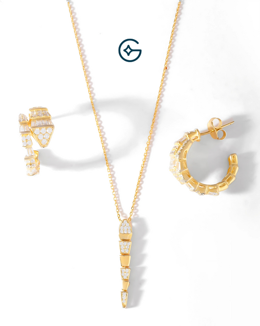 Serpenti Inspired Gold Plated Pendant Set In Silver