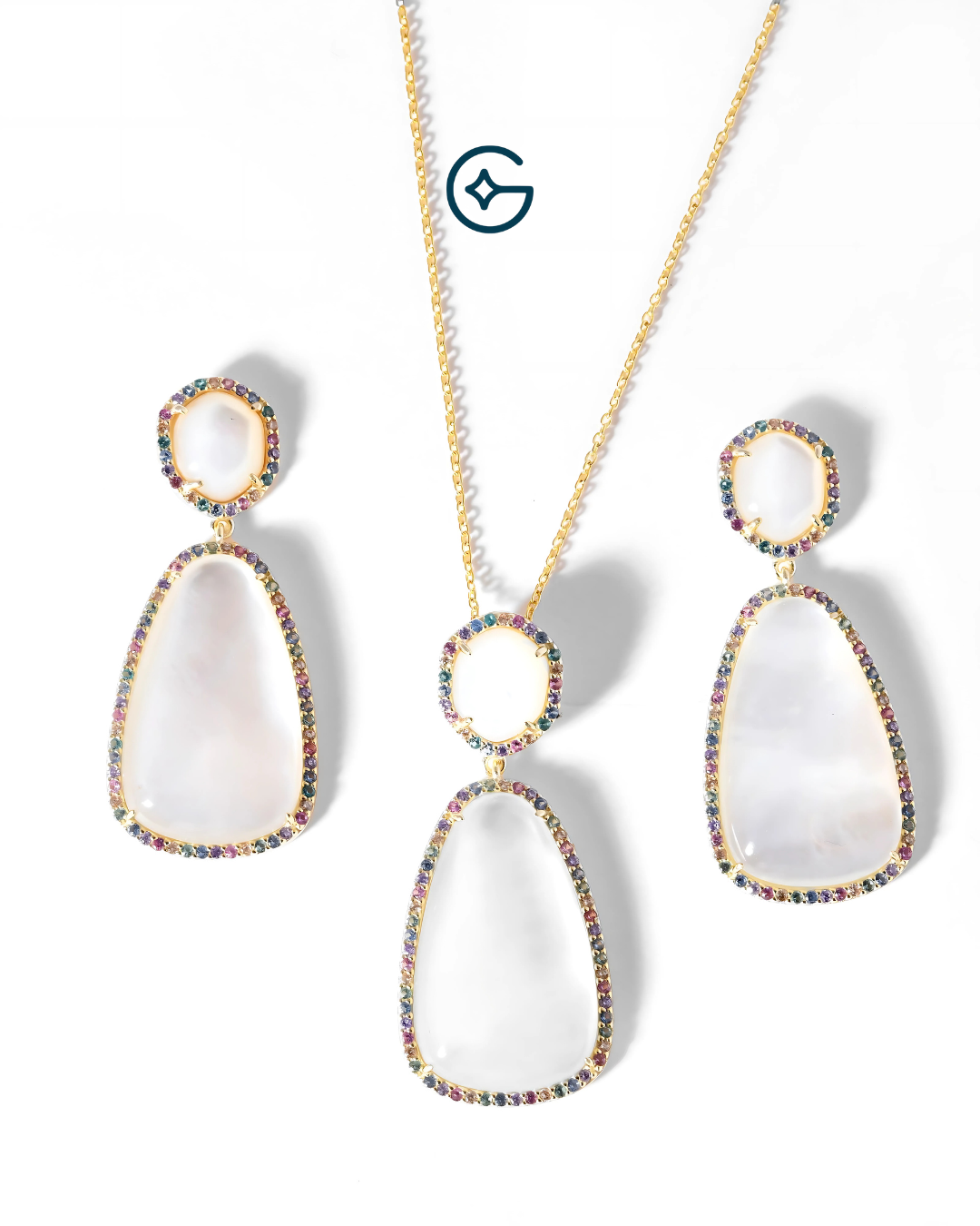 Multi Coloured CZ Pendant Set In Silver