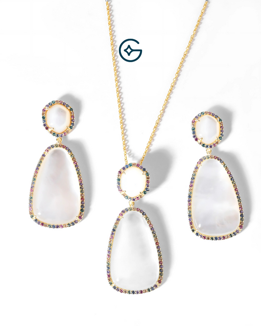 Multi Coloured CZ Pendant Set In Silver