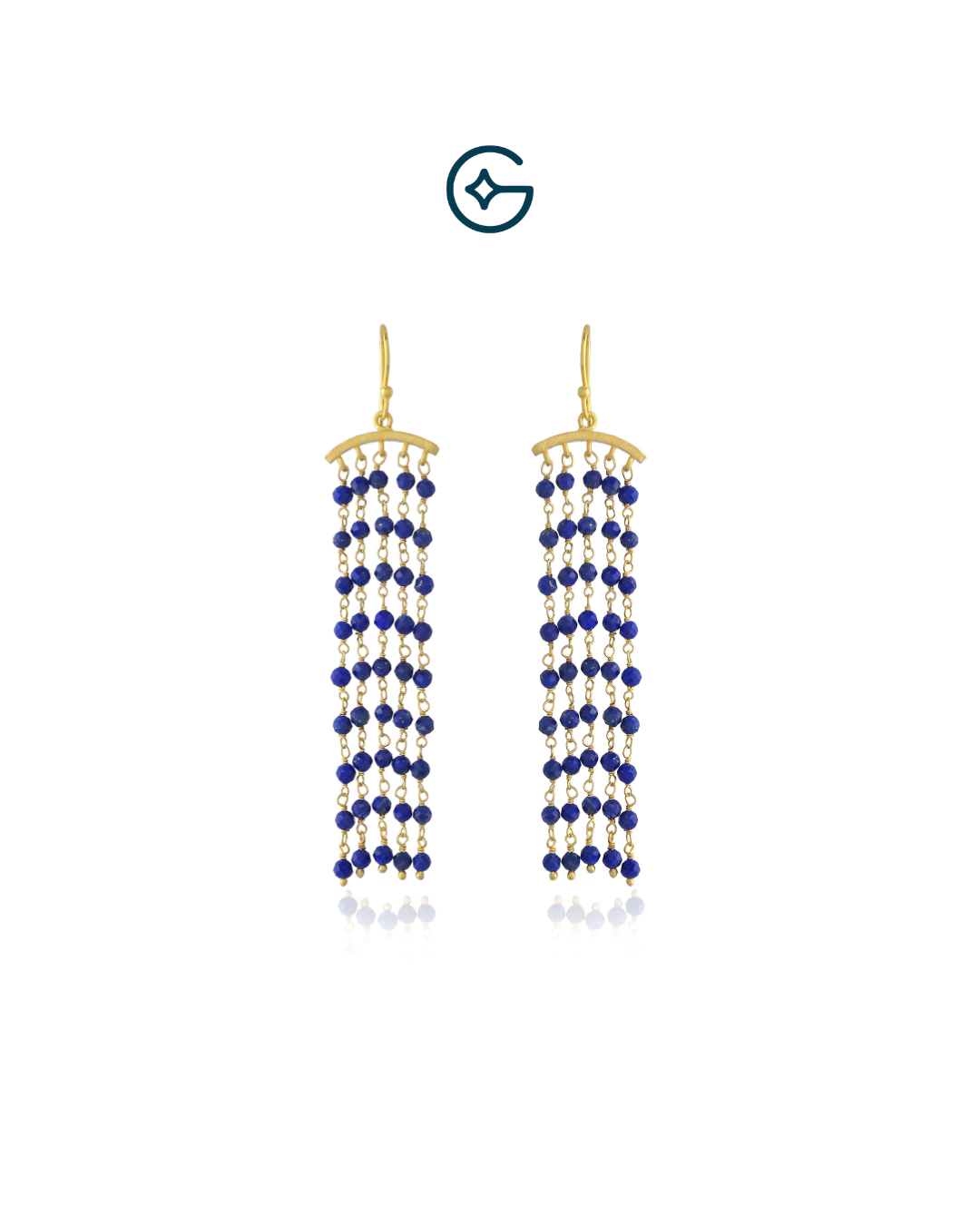 Natural Round Lapis Lazuli Bead Waterfall Danglers In Silver