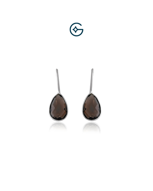 Natural Smoky Quartz Pear Drop Earring In Silver