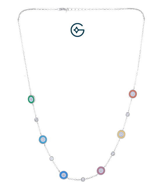 Fun Multi Enamel Evil Eye Inspired Necklace In Silver