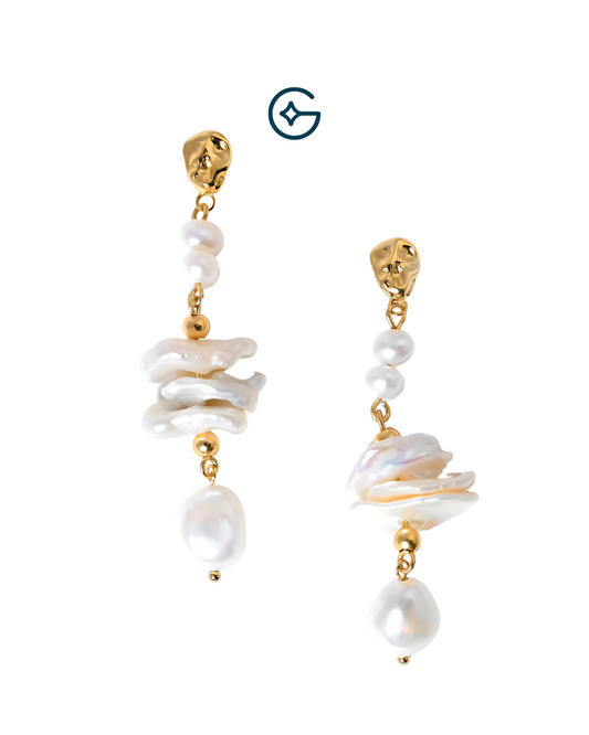 Natural Pearls Dangler Gold Plated Earrings In Silver