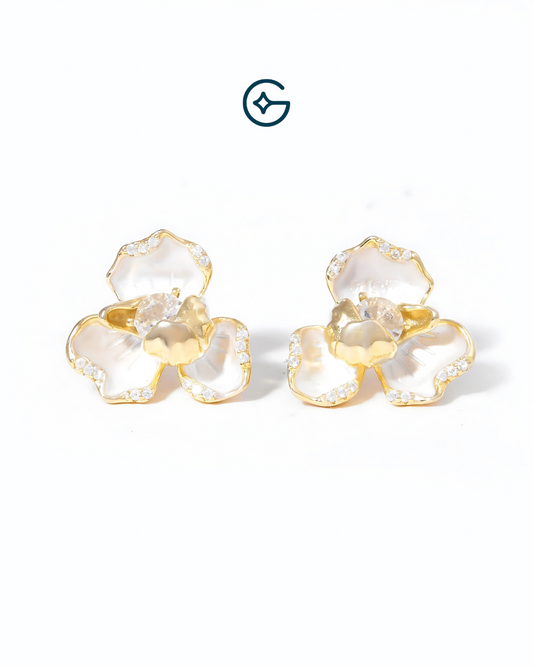 Flower Stud Silver Earrings With CZ