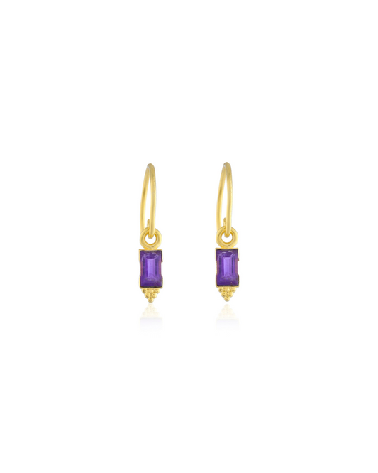 Natural Amethyst Baguette Wired Earring In Silver