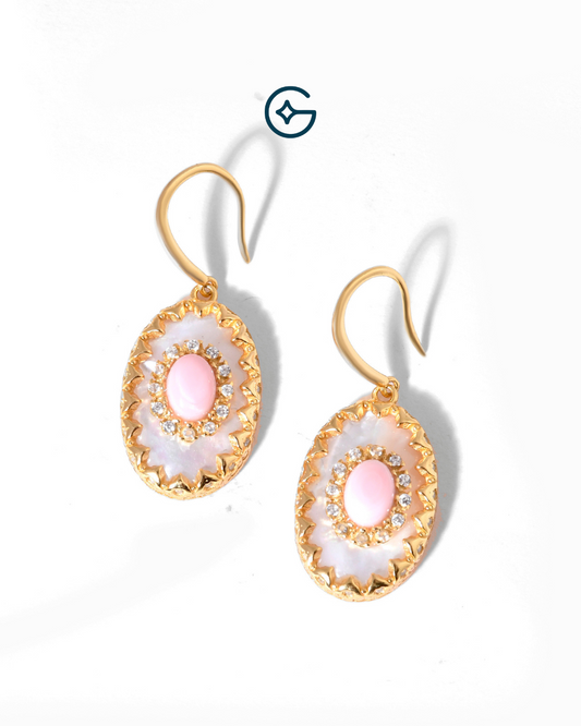 Mother Of Pearl Gold Plated Silver Danglers With CZ