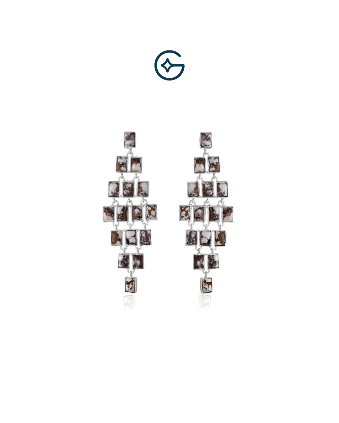 Natural Dendritic Agate Geometric Fall Earrings In Silver