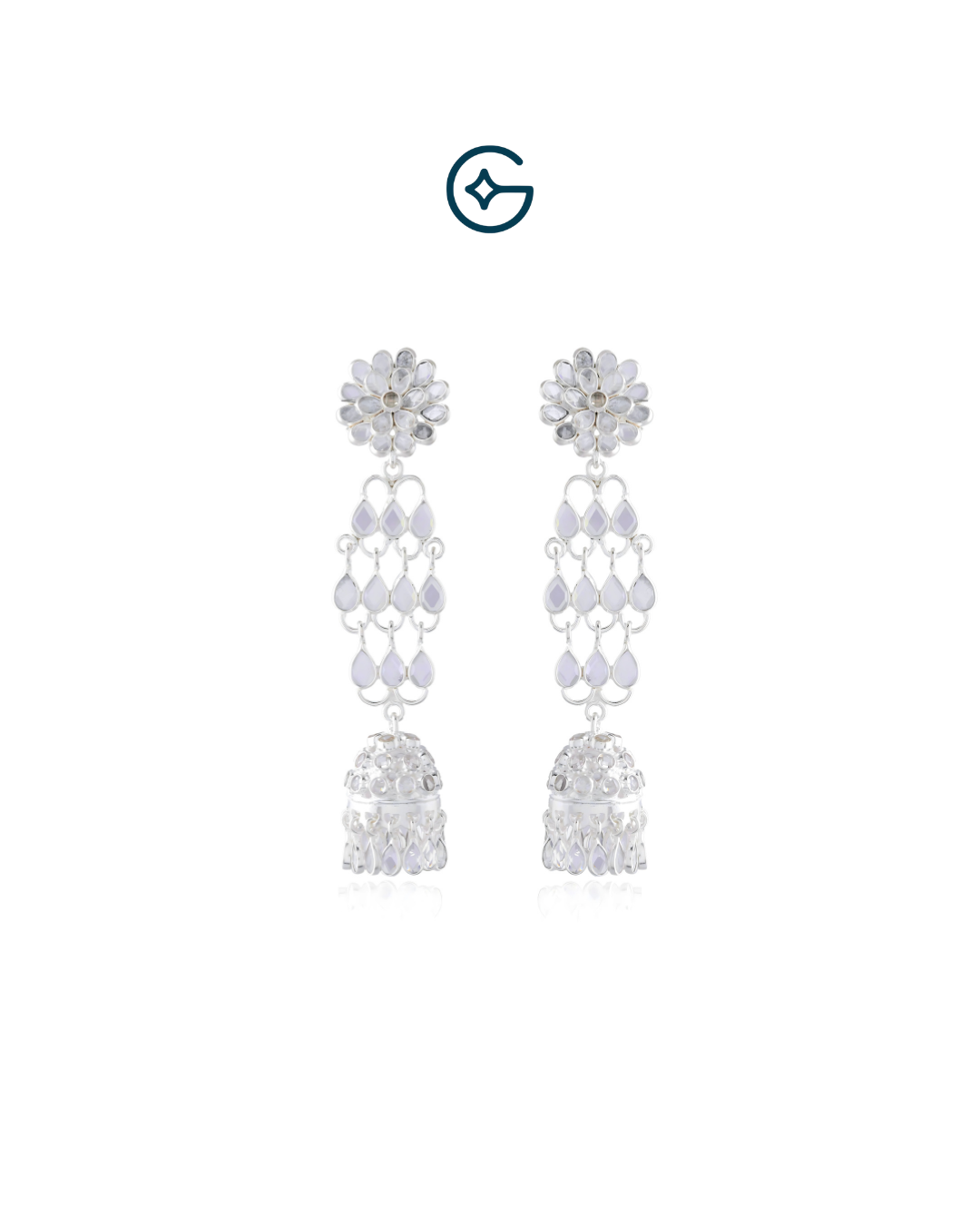 Flower Inspired Crystal Danglers In Silver