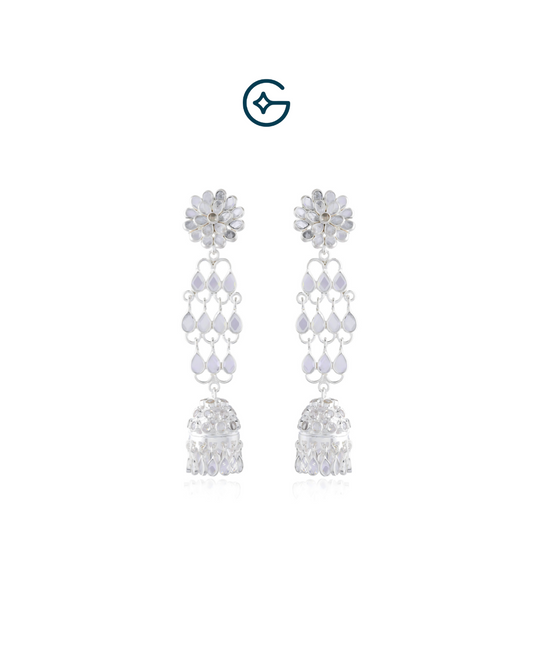 Flower Inspired Crystal Danglers In Silver