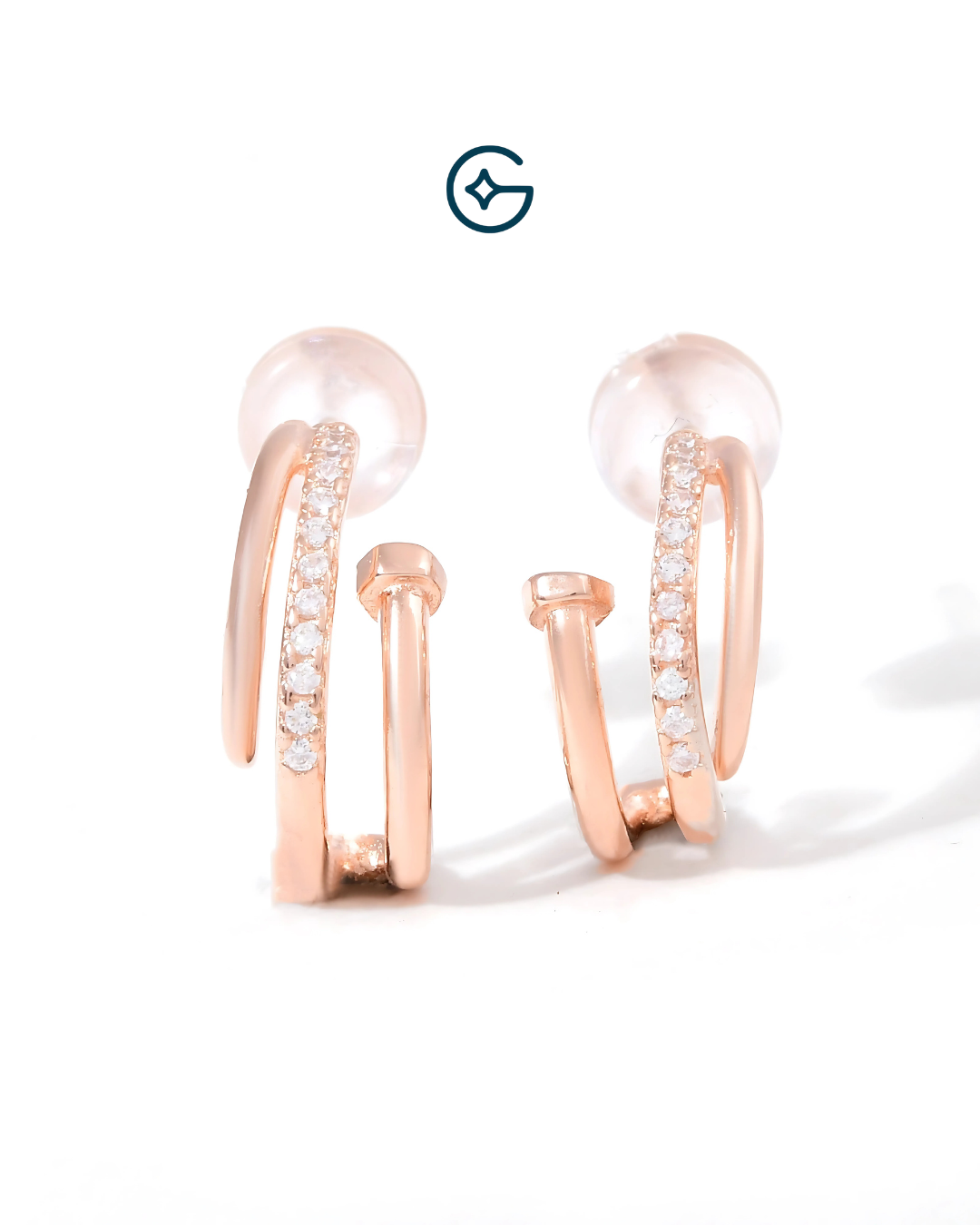 Round CZ Rose Gold Plated Half Round Nail Bali